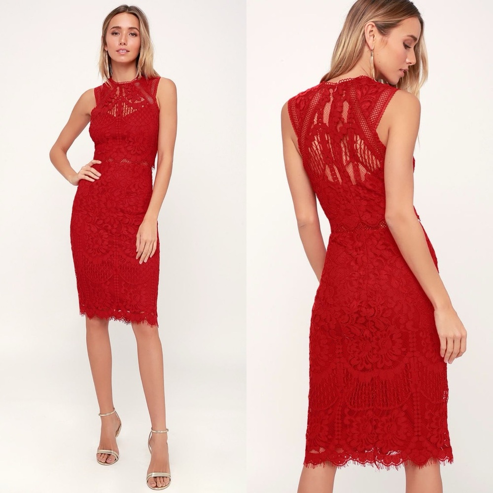 Lulus | Sweetness Red Lace Midi Dress